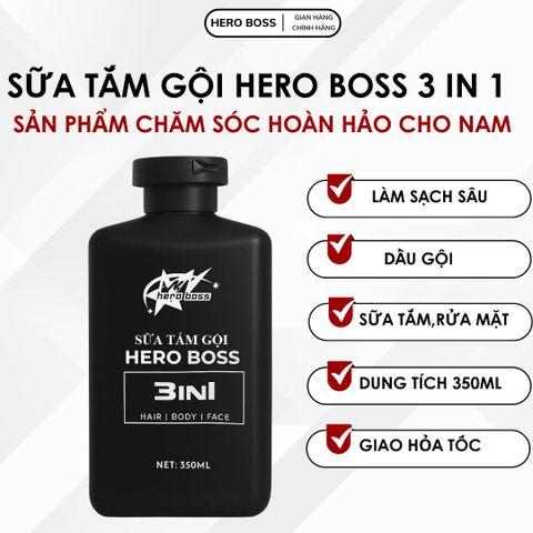 Sữa Tắm Gội Hero Boss 3 in 1 350ml - Sản Phẩm Chăm Sóc Nam Giới Với Hương Nước Hoa Quyến Rũ và Dưỡng Da Tóc Mềm Mại