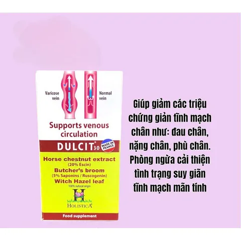 DULCIT Holistica hỗ trợ giảm phù chân do suy giãn tĩnh mạch,đau búi trĩ(Hộp 30viên)