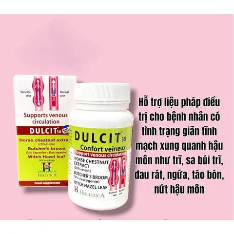 DULCIT Holistica hỗ trợ giảm phù chân do suy giãn tĩnh mạch,đau búi trĩ(Hộp 30viên)