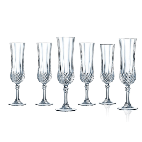 Set 6 ly champagne Longchamp Cristal d'Arques Paris 120ml
