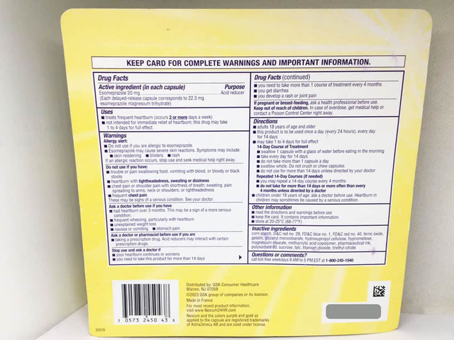 Viên uống cắt cơn đau dạ dày, ợ nóng Nexium 24hr (Vỉ 3 hủ x14 Capsules) loại Capsules
