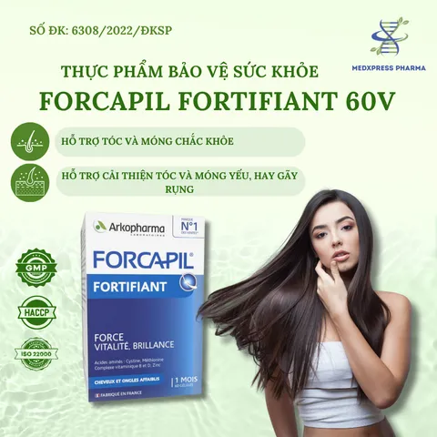 [Nhập Khẩu Pháp] Viên Uống Arkopharma FORCAPIL Fortifiant - Viên Uống Ngăn Rụng Tóc, Dưỡng Tóc Khỏe Bóng Mượt Hộp 60v