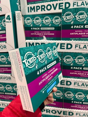 KEM ĐÁNH RĂNG HỮU CƠ HƯƠNG BẠC HÀ ÂU CỦA MỸ TOM’S ANTIPLAQUE & WHITENING FLUORIDE FREE PEPPERMINT HỘP 4 TUÝP x 161.5G
