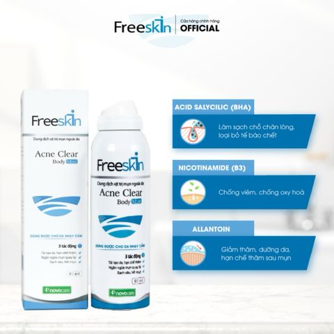 Xịt mụn body và gel tắm ngừa mụn Freeskin hỗ trợ viêm nang lông body