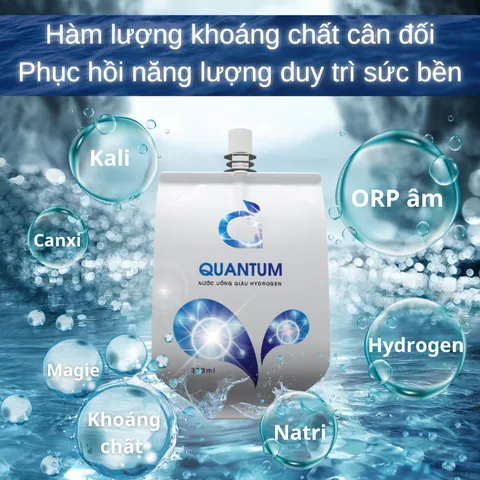 Nước ion kiềm giàu Hydrogen Quantum. Nước uống hằng ngày tốt cho sức khỏe. Độc quyền công nghê lượng tử  ( 333ml/túi X 10)