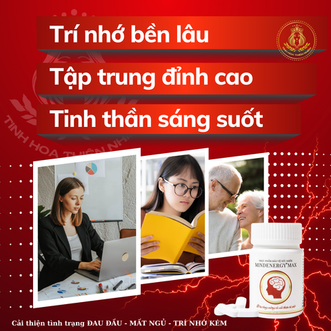 Viên uống bổ não, cải thiện trí nhớ MINDENERGY MAX. Từ dược liệu quý. Hỗ trợ giảm căng thẳng mệt mỏi, ngủ sâu giấc 30 viên/Hộp