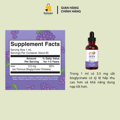 TPBVSK Siro sắt hữu cơ Mary Ruth's Toddler Iron Liquid Drops cho bé từ 1-3 tuổi 60ml - Nội địa Mỹ