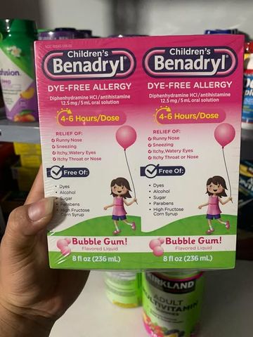 Siro chống dị ứng cho bé Children’s Benadryl Dye-Free Allergy Liquid Bubble Gum 236ml x2