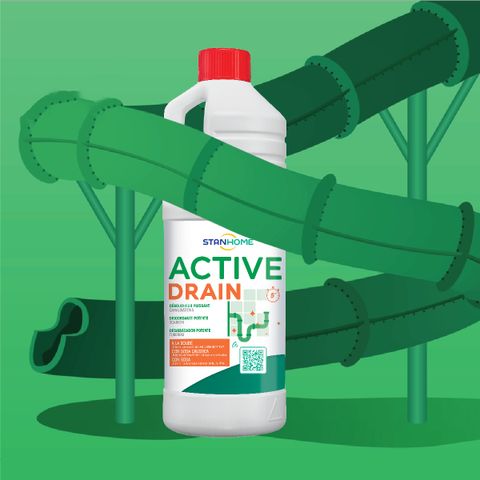 Dung dịch thông tắc đường ống Stanhome Active Drain 1000ml - Giải pháp nhanh chóng cho tắc nghẽn bồn rửa, bồn tắm, thân thiện môi trường