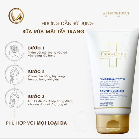Lotion rửa mặt và tẩy trang 2 in 1 DermEden Complete Cleanser 2in1 Milk Lotion 150ml