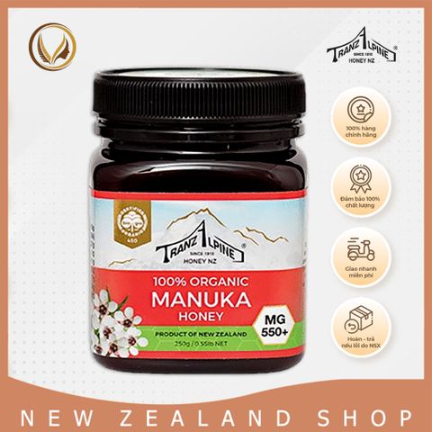 Mật ong hữu cơ manuka MG650+ New Zealand TranzAlpine 100% Organic Manuka Honey 250g