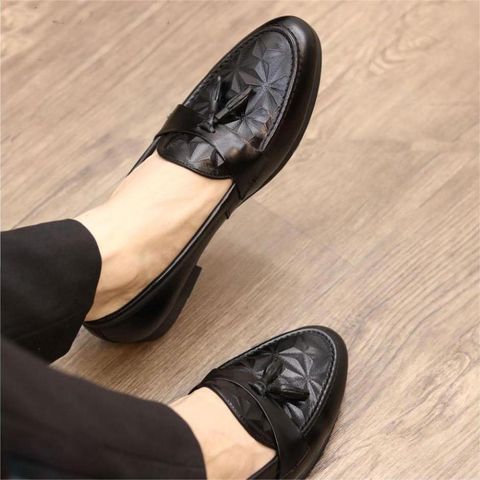 Giày lười da PU cao cấp DAVINCIA, giày da nam chụp kỷ yếu dập vân họa tiết 3D đế cao 3cm có khâu G8