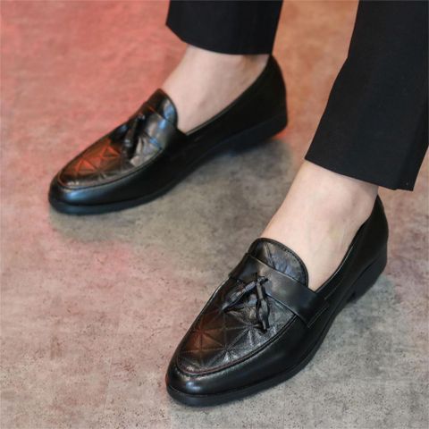 Giày lười da PU cao cấp DAVINCIA, giày da nam chụp kỷ yếu dập vân họa tiết 3D đế cao 3cm có khâu G8