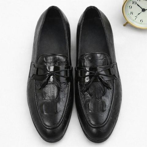 Giày loafer da mềm DAVINCIA, Giầy chú rể chất liệu da PU mềm dâp vân sắc nét gắn băng thắt nơ chuông tinh tế G13