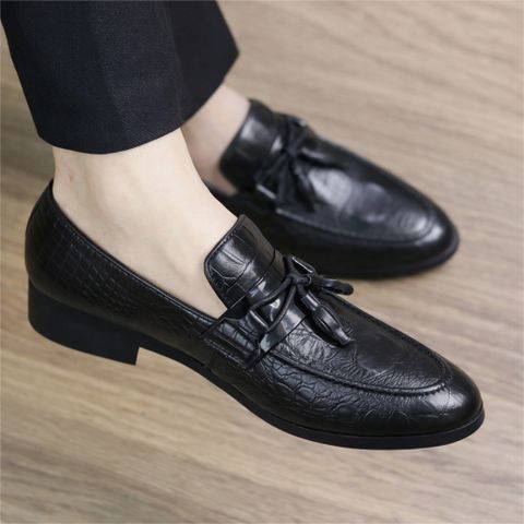 Giày loafer da mềm DAVINCIA, Giầy chú rể chất liệu da PU mềm dâp vân sắc nét gắn băng thắt nơ chuông tinh tế G13