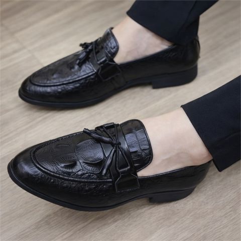 Giày loafer da mềm DAVINCIA, Giầy chú rể chất liệu da PU mềm dâp vân sắc nét gắn băng thắt nơ chuông tinh tế G13