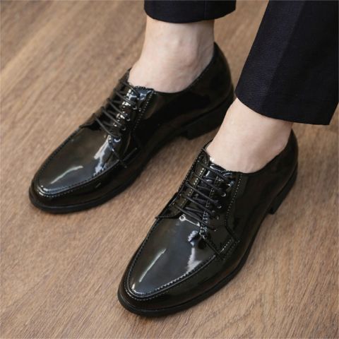 Giày derby da bóng kính DAVINCIA thời trang giới trẻ, giày da PU bóng đế mềm có khâu thiết kế trẻ trung G19