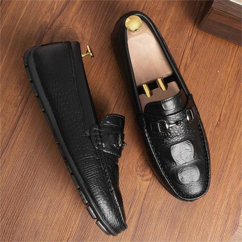 Giày Lười Da PU Nam Moccasin In Vân Cá Sấu, Đế Cao Su Đúc Mềm, Thời Trang Công Sở Cho Mọi Lứa Tuổi - RUNO G31
