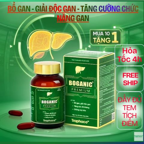 BOGANIC PREMIUM TRAPHACO hỗ trợ Bổ Gan, Giải Độc Gan, Tăng Sức Đề Kháng, Chống Oxy Hóa hộp 30 Viên