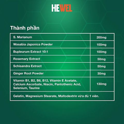 Viên uống HEWEL - hỗ trợ tăng khả năng thải độc, bảo vệ gan trước các tác nhân gây hại hộp 30 viên 649100