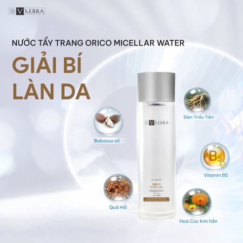 Nước tẩy trang Vxebra - Giúp làm sạch: lớp trang điểm, bụi bẩn, dầu thừa, tế bào da chết trên da, giúp da thoáng sạch, mịn màng. Góp phần ngăn ngừa mụn trên da.