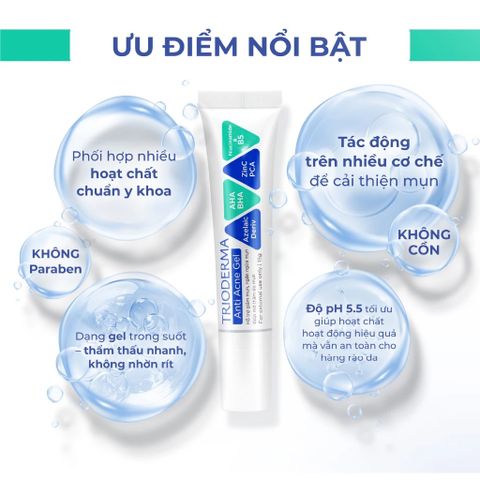 Gel chấm mụn Trioderma  Anti Acne Gel hỗ trợ giảm mụn, mờ thâm dạng tuýp 15g