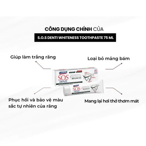 Kem đánh răng trắng răng, loại bỏ mảng bám Dr Ciccarelli S.O.S DENTI Whiteness Toothpaste 75 ml