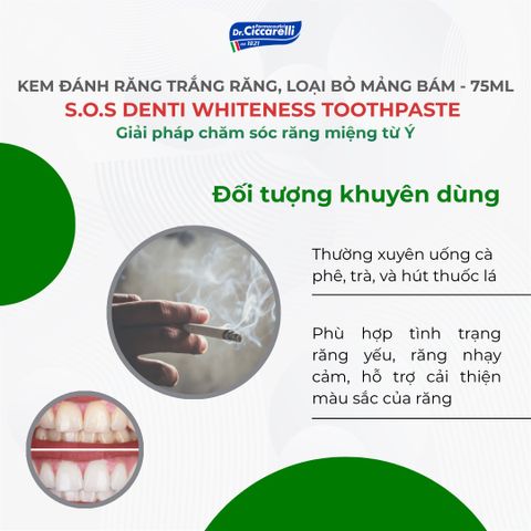 Kem đánh răng trắng răng, loại bỏ mảng bám Dr Ciccarelli S.O.S DENTI Whiteness Toothpaste 75 ml