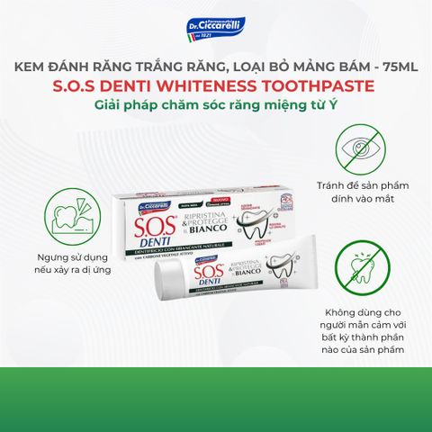 Kem đánh răng trắng răng, loại bỏ mảng bám Dr Ciccarelli S.O.S DENTI Whiteness Toothpaste 75 ml chính hãng