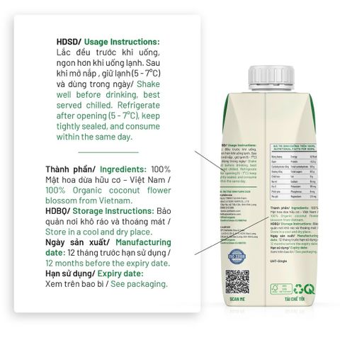 Mật hoa dừa tươi organic Sokfarm 330ml - Fresh Coconut Flower Juice - hàng Việt. 649397