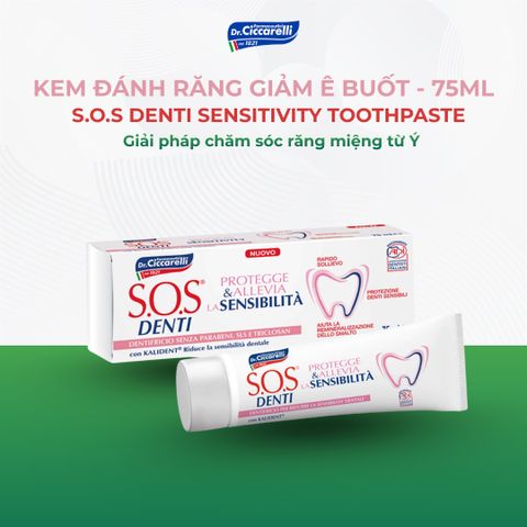 Kem đánh răng giảm ê buốt, chăm sóc răng nhạy cảm Dr Ciccarelli S.O.S DENTI Sensitivity Toothpaste 75ml chính hãng