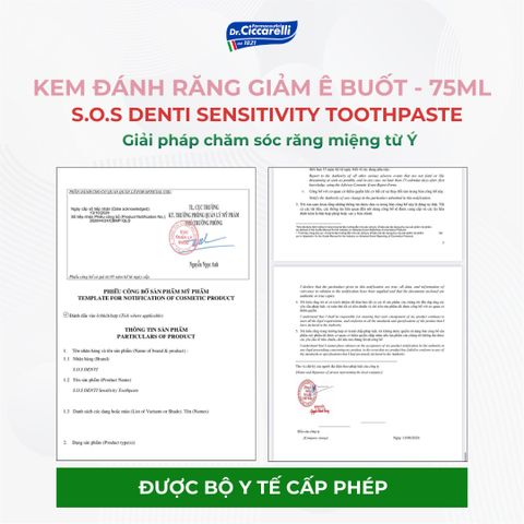 Kem đánh răng giảm ê buốt, chăm sóc răng nhạy cảm Dr Ciccarelli S.O.S DENTI Sensitivity Toothpaste 75ml chính hãng