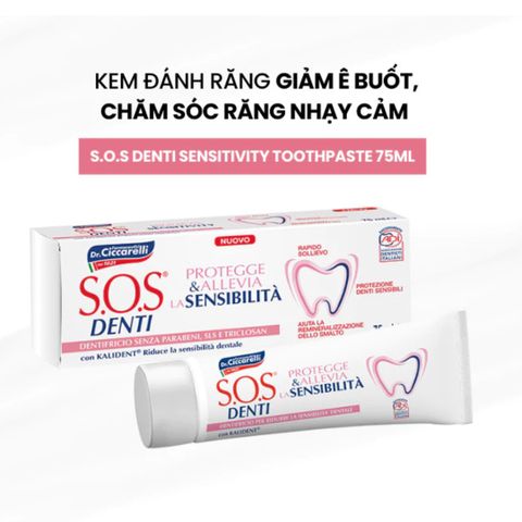 Kem đánh răng giảm ê buốt, chăm sóc răng nhạy cảm Dr Ciccarelli S.O.S DENTI Sensitivity Toothpaste 75ml chính hãng