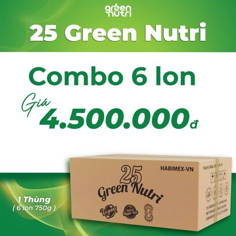 Sữa Hạt Ngũ Cốc 25 Green Nutri - Chứa Tảo Xoắn Spirulina, Thực Phẩm Lành Mạnh, Thuần Chay, Tốt Cho Sức Khỏe, Combo 6 Lon 750Gr
