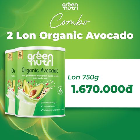 Sữa Hạt Ngũ Cốc Vị Bơ Organic Avocado - Combo 2 Lon 750Gr BCAAs Hỗ Trợ Tăng Cơ, Phù Hợp Ăn Chay