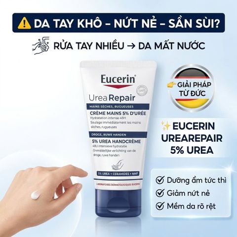 Kem Dưỡng Da Tay Eucerin Urea Repair Plus 5% 75ml - Cấp Ẩm, Làm Dịu Da Khô, Tổn Thương, Lành Tính Cho Mọi Loại Da