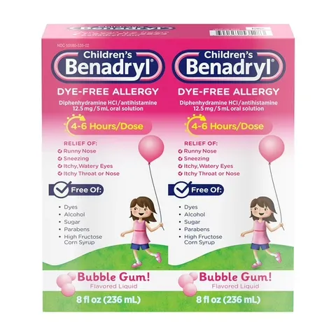 Siro chống dị ứng cho bé Children’s Benadryl Dye-Free Allergy Liquid Bubble Gum 236ml 