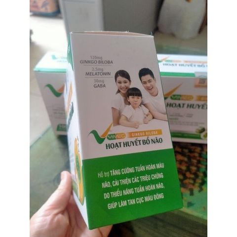Hoạt huyết bổ não Vimec Ginkobiloba tăng cường tuần hoàn máu não,tan cục máu đông, cải thiện giấc ngủ hộp 100viên