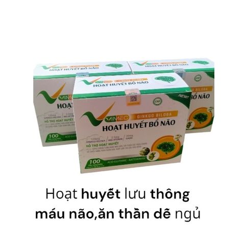 Hoạt huyết bổ não Vimec Ginkobiloba tăng cường tuần hoàn máu não,tan cục máu đông, cải thiện giấc ngủ hộp 100viên