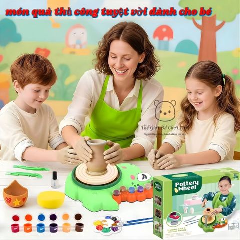 Đồ chơi bàn xoay làm gốm cho bé DIY bản nâng cấp có bàn đạp giúp bé sáng tạo phát triển tư duy