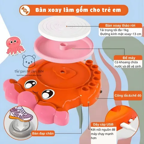 Đồ chơi bàn xoay làm gốm cho bé DIY bản nâng cấp có bàn đạp giúp bé sáng tạo phát triển tư duy