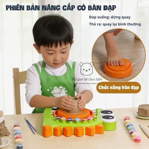 Đồ chơi bàn xoay làm gốm cho bé DIY bản nâng cấp có bàn đạp giúp bé sáng tạo phát triển tư duy