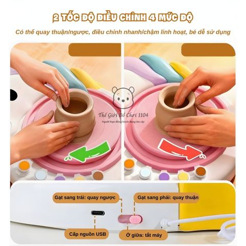 Đồ chơi bàn xoay làm gốm cho bé DIY bản nâng cấp có bàn đạp giúp bé sáng tạo phát triển tư duy