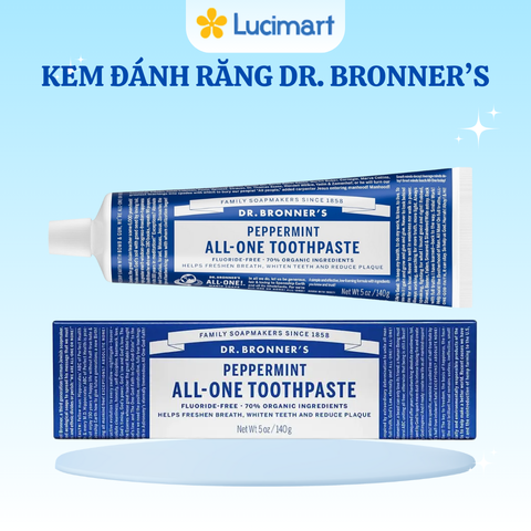 Kem Đánh Răng Dr. Bronner’s Peppermint All-One Toothpaste – Bạc Hà Mát Lạnh (140g)