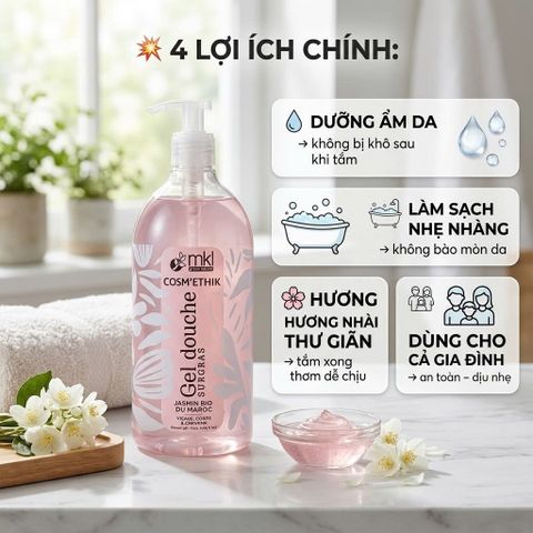 MKL Gel Douche Surgras Sữa Tắm Dưỡng Ẩm 1000ml Hương Nhài Maroc Dịu Nhẹ Không Khô Rít Chính Hãng 1L