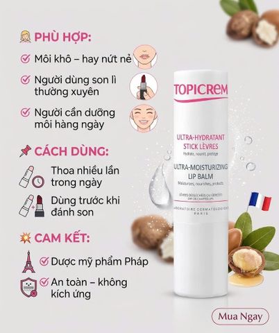 Topicrem Ultra Hydratant Stick Lèvres Son Dưỡng Môi Dưỡng Ẩm Phục Hồi Môi Khô Nứt Nẻ