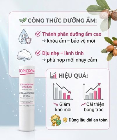 Topicrem Ultra Hydratant Stick Lèvres Son Dưỡng Môi Dưỡng Ẩm Phục Hồi Môi Khô Nứt Nẻ