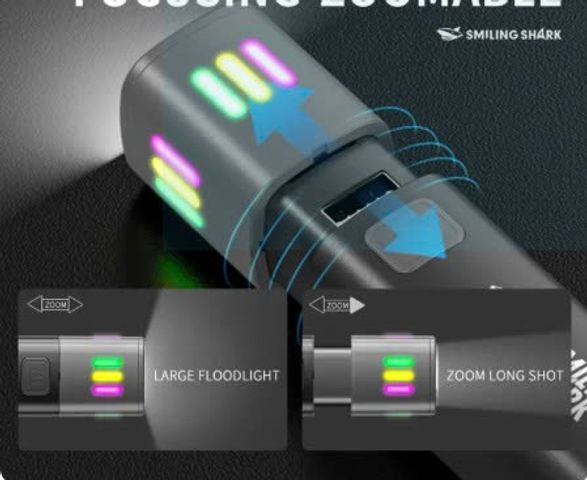 Đèn Pin Cá Mập Cười Kính Thiên Văn Zoom Dạ Quang 96,3g