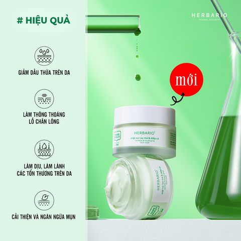 Mặt nạ Rau Má & Diếp Cá giảm dầu, mụn Herbario 30ml thuần chay chính hãng