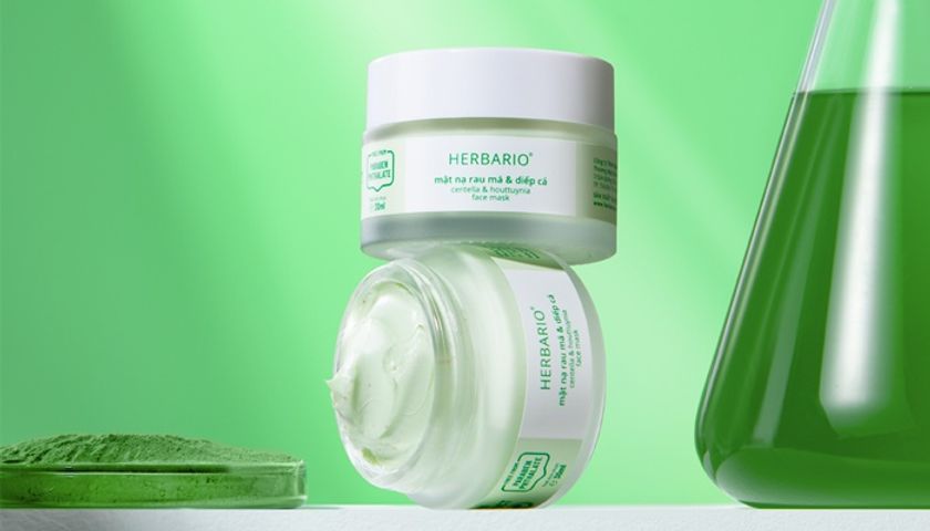 Mặt nạ Rau Má & Diếp Cá giảm dầu, mụn Herbario 30ml thuần chay chính hãng